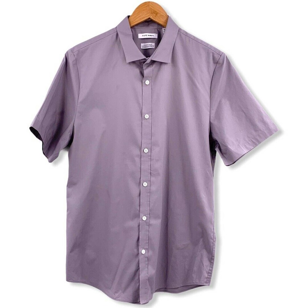 Pure‎ Navy Short Sleeve Grey Button Down Medium New
